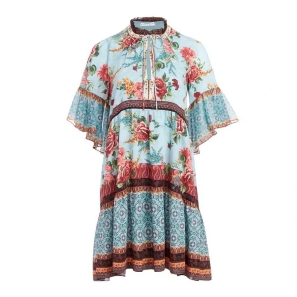 Floral Bohemian Dress with Ruffle Sleeves